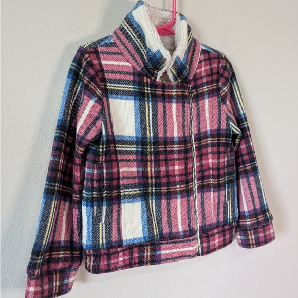 Arizona Jean Co Y2K Pink Plaid Fleece Lined Asymmetrical Zip Up Coat Size 4 - Picture 2 of 7